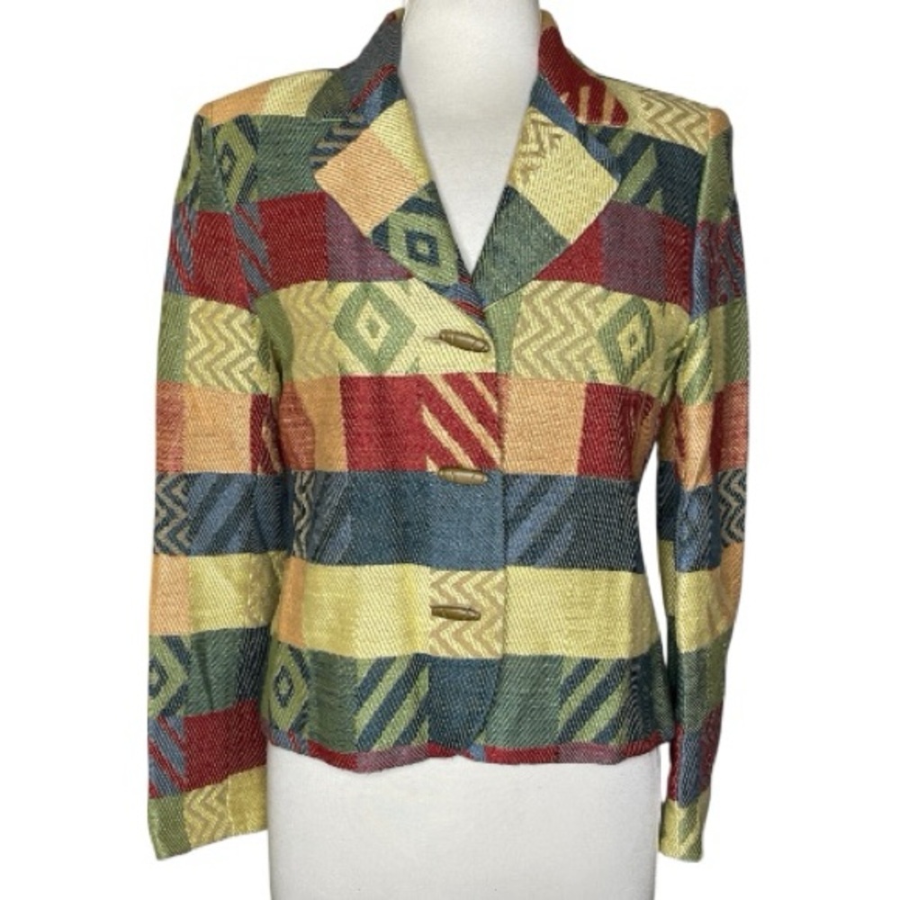 Vintage Don Caster Multicolor Patchwork Women's Jacket Sz 6